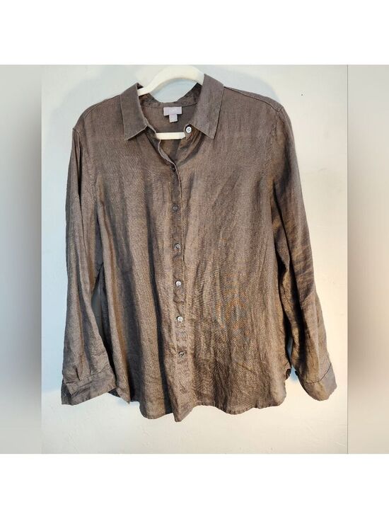 J. Jill Tops - J. Jill Dark Brown 100%Linen Button Down Oversized Sz S